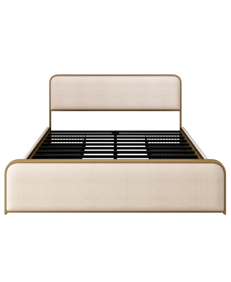 Streamdale Furniture Streamdale Gold Modern Metal Bed Frame w/ Curved Upholstered Headboard, King