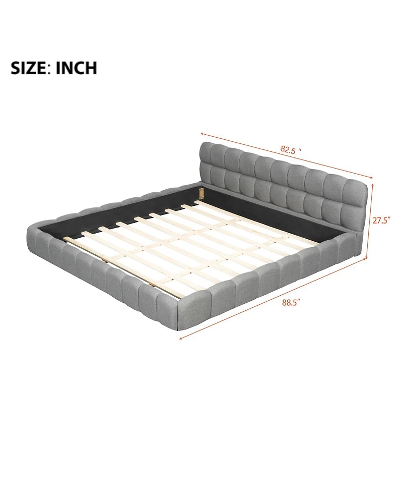Streamdale Furniture Streamdale King Size Gray Upholstered Platform Bed with Solid Frame