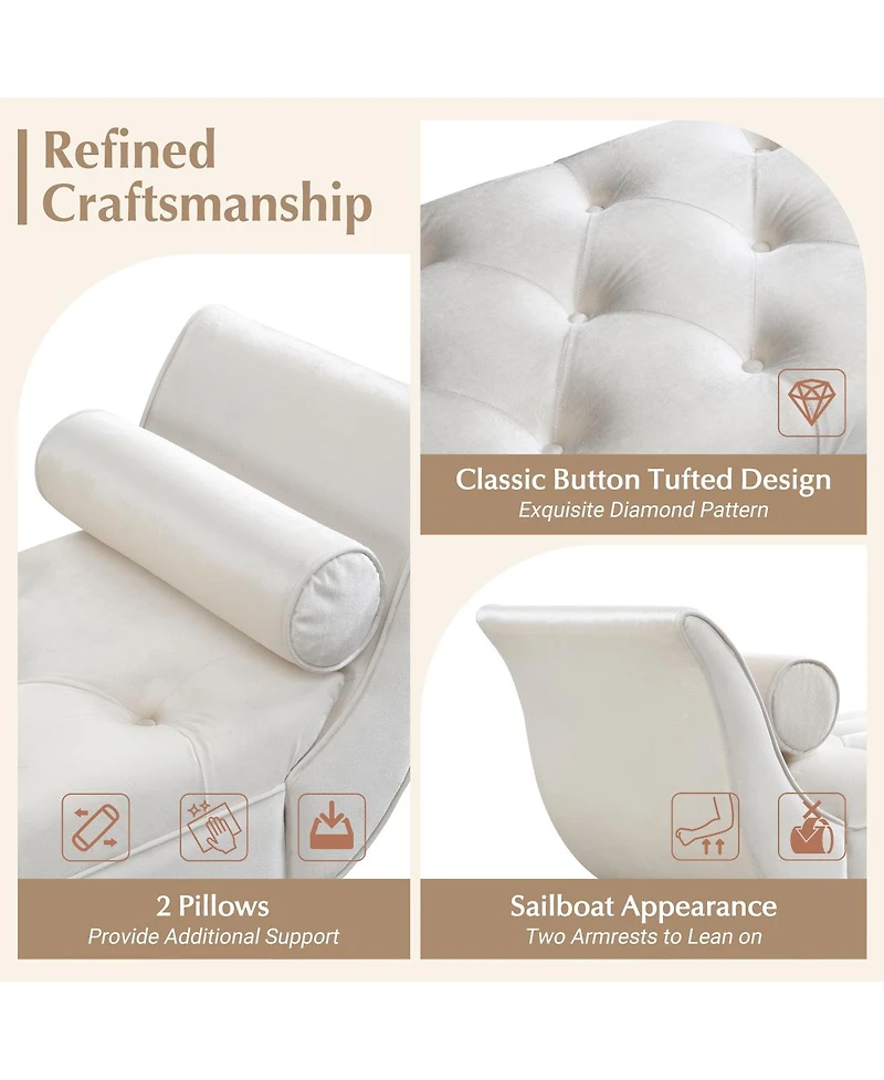 Streamdale Furniture Upholstered Velvet Bench with 2 Pillows and Rolled Arms