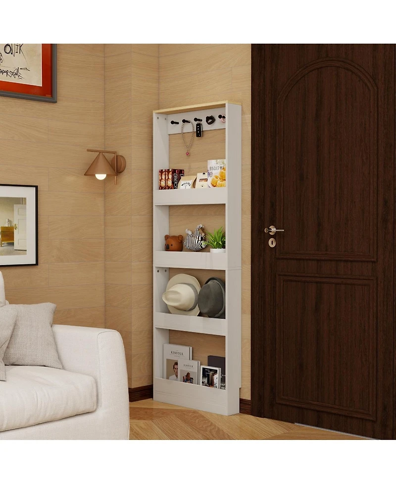 Streamdale Furniture Behind The Door 69" Bookcase with 4 Shelves, 5 Hooks
