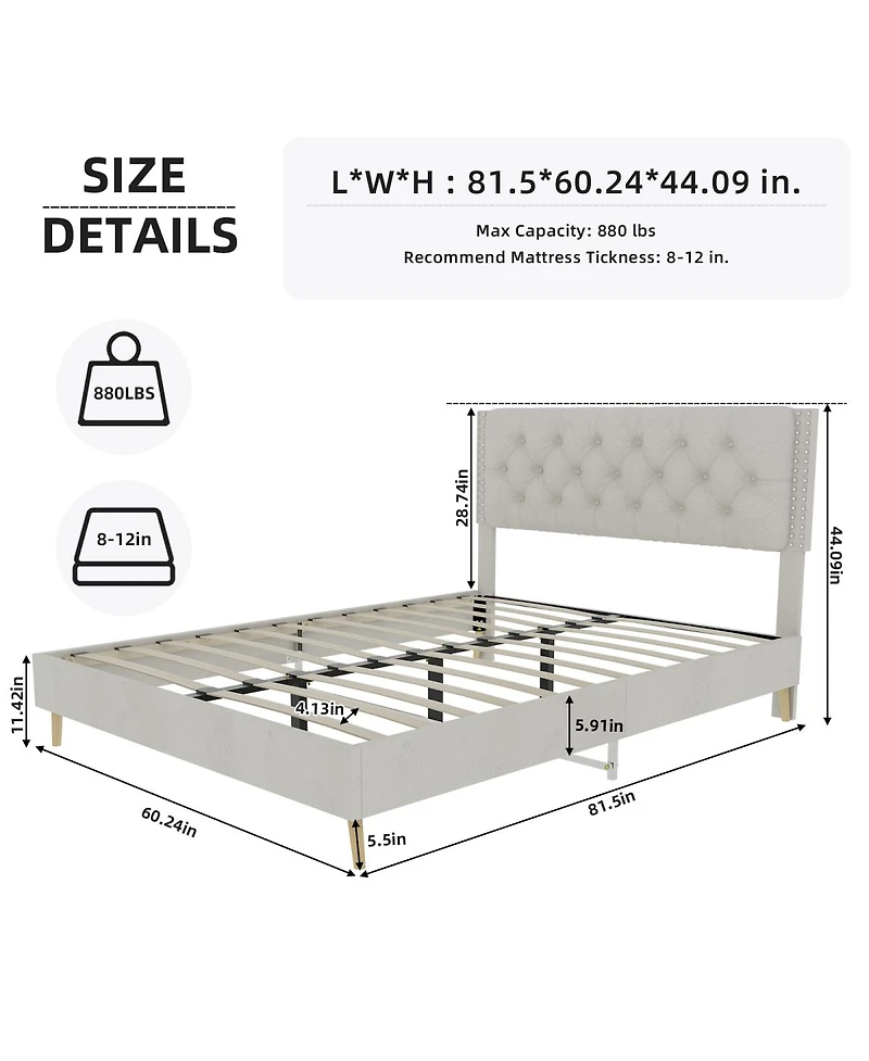 Streamdale Furniture Velvet Upholstered Bed - Luxury & Comfort for Master Bedroom