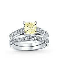 Bling Jewelry Classic 3CT Cubic Zirconia Cz Princess Cut Solitaire Ring Set Pave Band