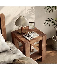 Tribesigns 19.69" Solid Wood Side Table Set of 2, Farmhouse 2-Tier End Table with Storage Shelves