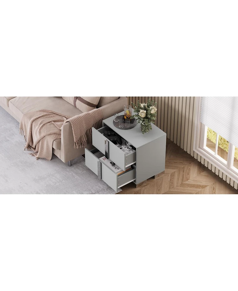 Streamdale Furniture Modern End Table with Drawers and Metal Foot