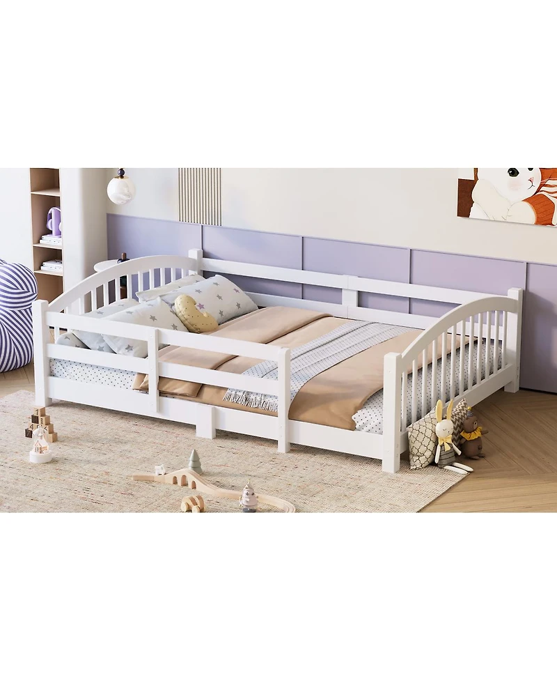 Streamdale Furniture Montessori Floor Bed with Slats & Guardrails, Solid Wood, Easy Assemble