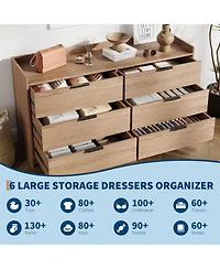 Gaomon Modern Dresser with 6 Drawers 52.5" Wide Chest of Drawers with Metal Handle, Double Wooden Storage Cabinet with Deep Drawers