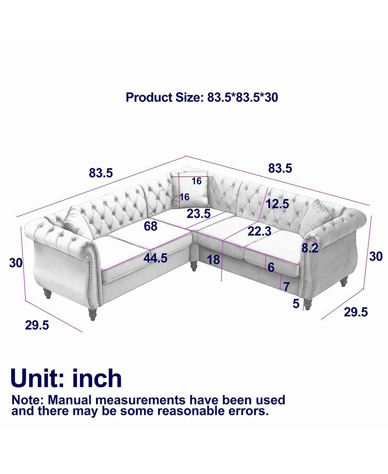 Streamdale Furniture 83.5" Oversized L-Shaped Sectional Sofa, 5-Seater Couch with 3 Pillows