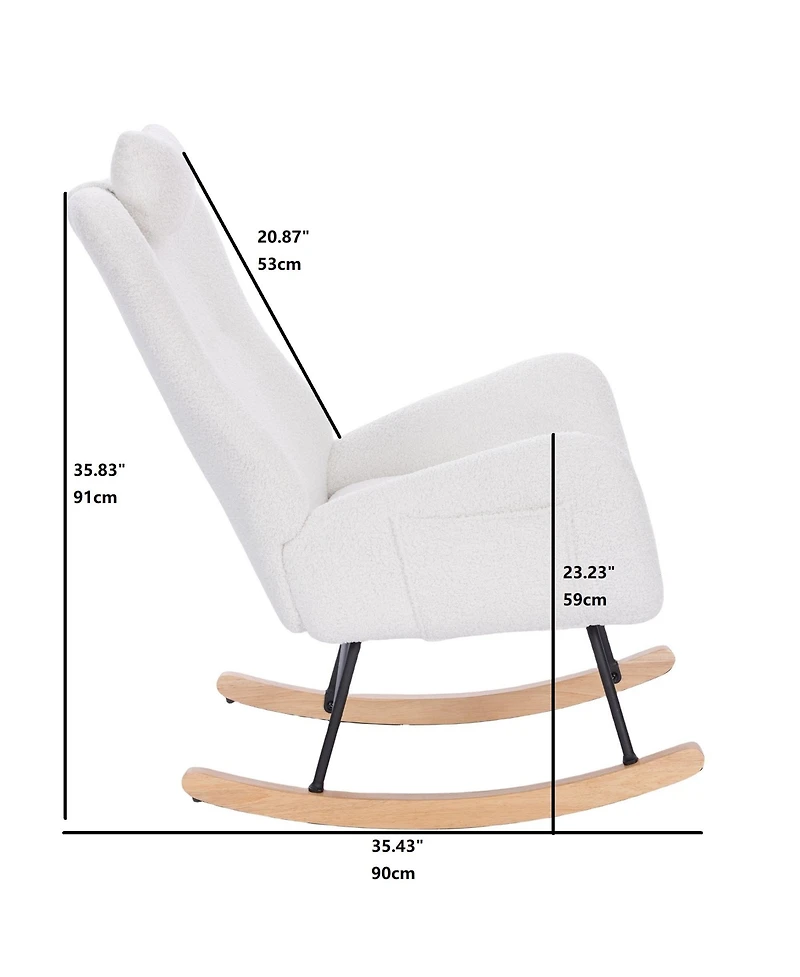 Flynama White Teddy Upholstered Nursery Rocking Chair Ergonomic Design for Living Room Bedroom