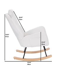 Flynama White Teddy Upholstered Nursery Rocking Chair Ergonomic Design for Living Room Bedroom
