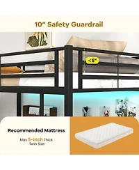 Sugift Twin Size Loft Bed Raised Platform Bed with Desk and 2 Storage Shelves