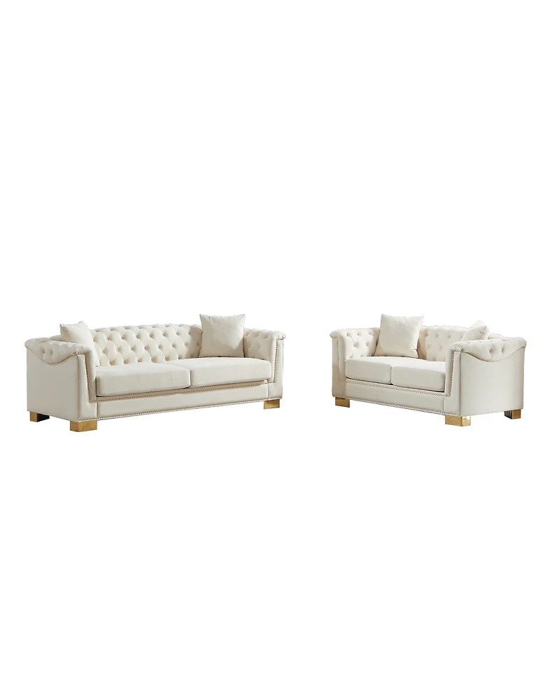 Streamdale Furniture 3+2 Seater Chesterfield Rolled Arm Velvet Combination Sofa