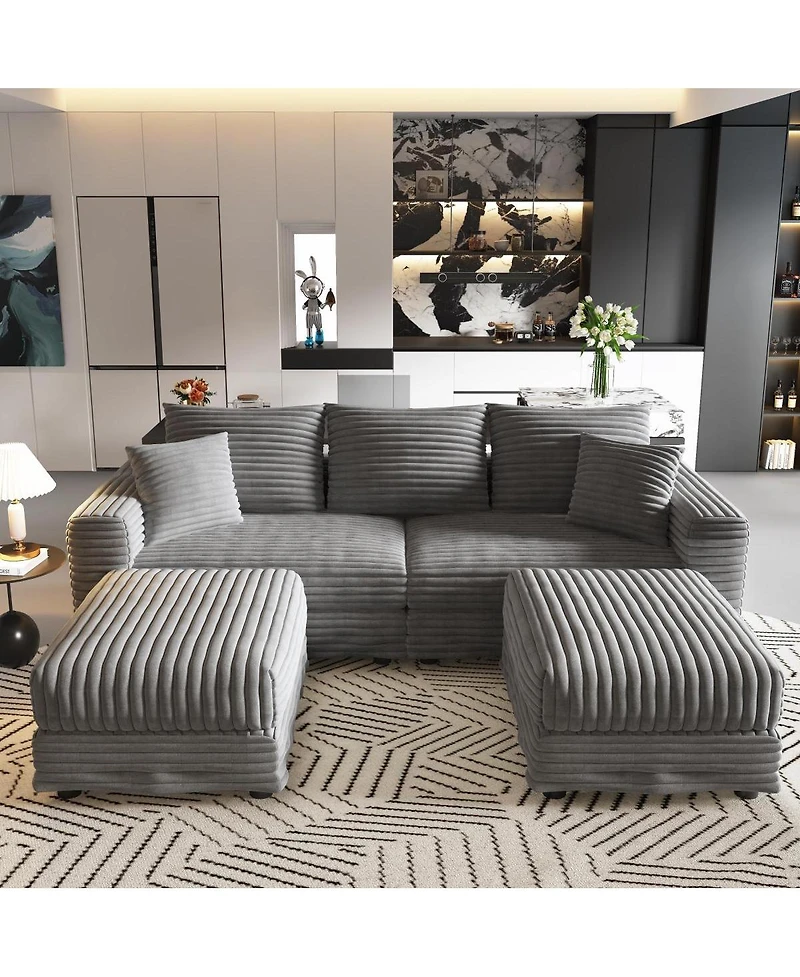 Streamdale Furniture 82.7" Plush Corduroy 3-Seat Sofa, Modern Comfy Upholstered Cloud Couch