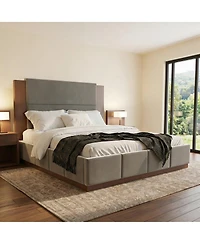 Streamdale Furniture Elegant Upholstered Platform Bed with Extended Headboard