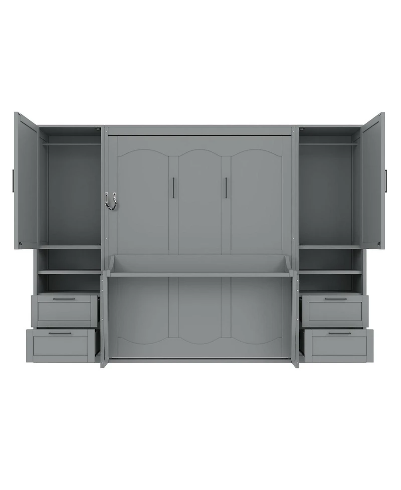 Streamdale Furniture Queen Size Murphy Bed with Closet, Drawers, Shelves