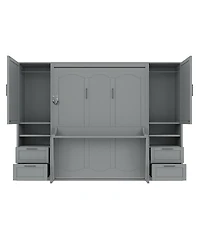 Streamdale Furniture Queen Size Murphy Bed with Closet, Drawers, Shelves