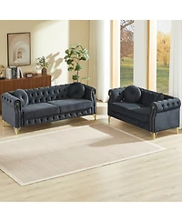 Streamdale Furniture Velvet Copper Studs & Tufted Buttons, Metal Legs Chesterfield Sofa
