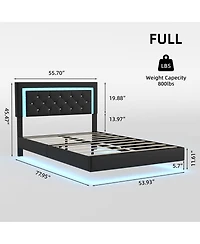 Streamdale Furniture Bed Frame with Headboard, Led Lights, Upholstered Platform Bed