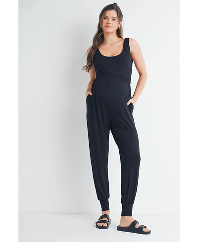 Hello Miz Maternity Sleeveless Scoop Neck Jumpsuit with Pockets