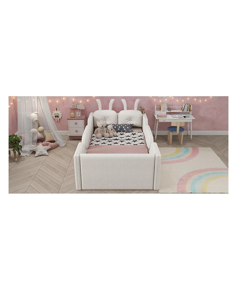 Streamdale Furniture Twin Upholstered Platform Bed with Rabbit Cushion & Removable Rails