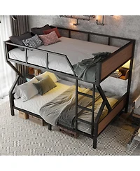 Streamdale Furniture Queen over Queen Bunk Bed with Storage Shelves and Lights