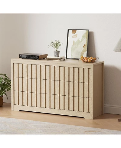 Gaomon Fluted Dresser for Bedroom with 6 Drawers,Modern Chest of Drawers with Handleless,Wooden Dresser Tv Stand, Wood Clothes Closet Organize