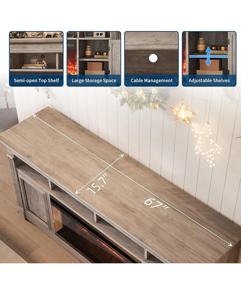 gaomon Farmhouse Fireplace Tv Stand, Entertainment Center with Open Storage Cabinets for TVs