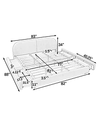 Streamdale Furniture King Size Upholstered Bed Frame, Modern Minimalist Style, Curved Headboard, Drawer Storage