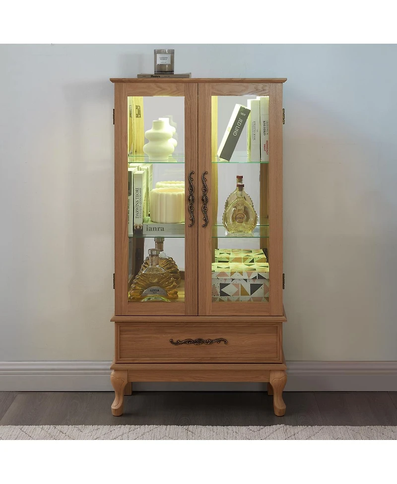 Streamdale Furniture Lighted Curio Cabinet with Adjustable Shelves, 2 Doors, 1 Drawer