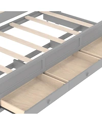 Streamdale Furniture Twin Platform Bed with Upholstered Headboard, Trundle, 3 Drawers & Canopy