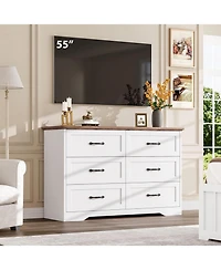 Gaomon 6-Drawer Dresser, Farmhouse Wooden Storage Chest with Wide Handles for Bedroom, Living Room