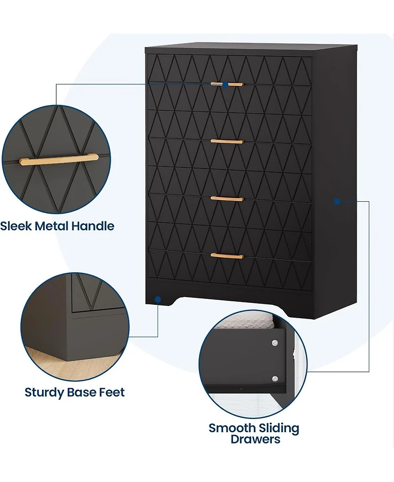 Gaomon Tall 4 Drawer Wooden Dresser with Metal Handles, Storage Cabinet for Bedroom, Hallway