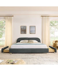 Streamdale Furniture Streamdale King Size Upholstered Bed Frame, Modern Minimalist, Curved Headboard, Drawer Storage