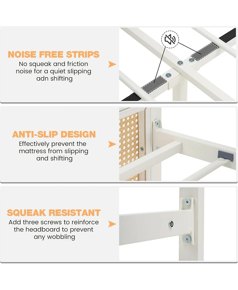 Gaomon Queen Size Rattan Bed Frame with headboard, modern boho cane design, sturdy steel slat support