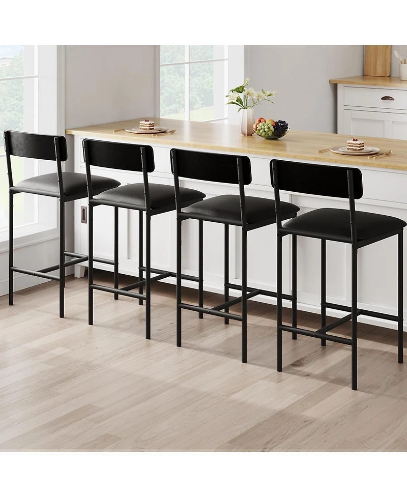 gaomon Bar Stools Set of Kitchen Bar Stools with Footrest Pu Upholstered Counter Height Barstools Bar Chairs with Back for Kitchen Easy Assembly