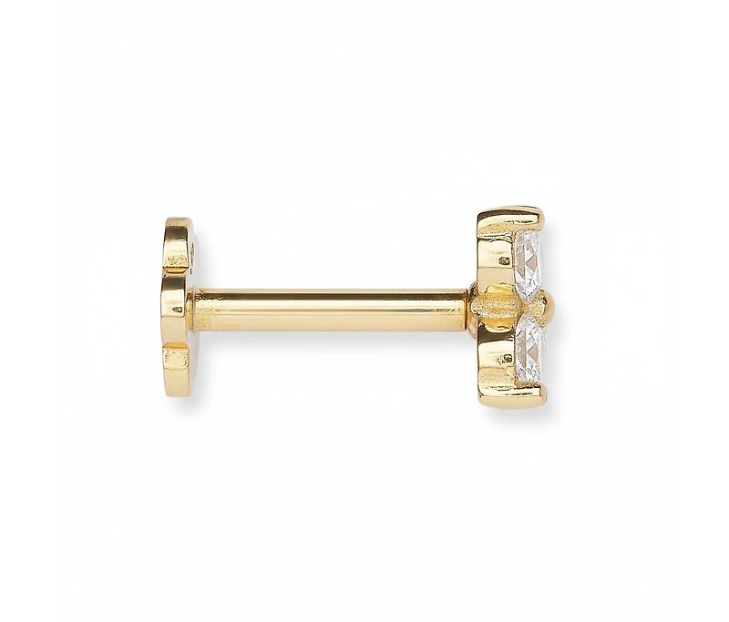 Curata Jewelry Solid 14k Gold 18G Cubic Zirconia Trinity 3-Stone Cartilage Labret Flat-back Piercing