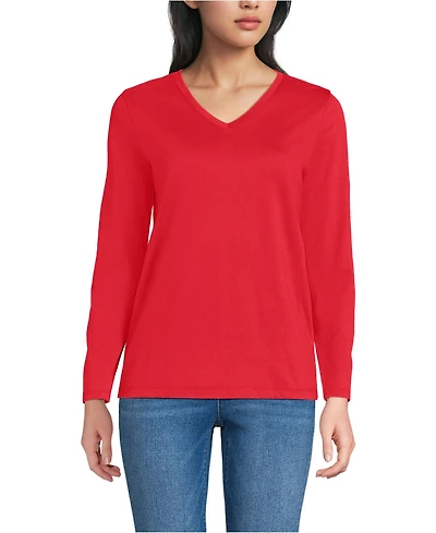 Lands' End Women's Relaxed Supima Cotton Long Sleeve V-Neck T-Shirt