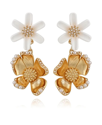 Guess Gold Plated Floral Drop Earrings