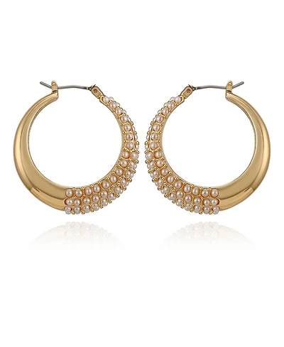 Guess Imitation Pearl Pave Hoop Earrings