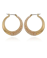 Guess Imitation Pearl Pave Hoop Earrings