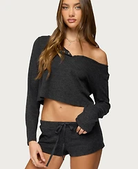 Edikted Women's Teddy Cropped Waffle Top