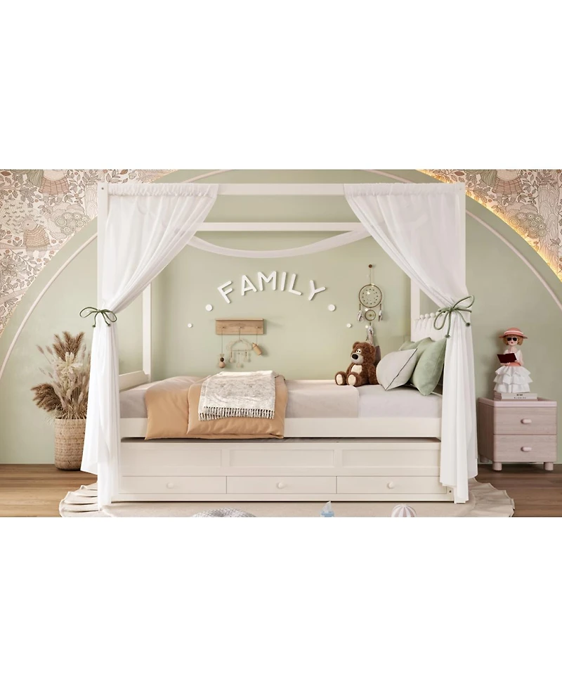 Streamdale Furniture Princess Canopy Bed Frame, Twin Trundle, 3 Drawers