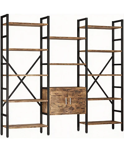 Yigii Rustic Brown 70" 5-Tier Bookshelf with Cabinet for Home Decor