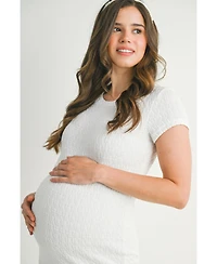 Hello Miz Maternity Crewneck Short-Sleeve Textured Bodycon Dress
