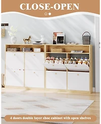 gaomon Narrow Shoe Cabinet with 4 Flip Drawers and Open Shelf, Wooden Freestanding Shoes Organizer with Shelves for Slippers,Sneakers,Heels,Boots