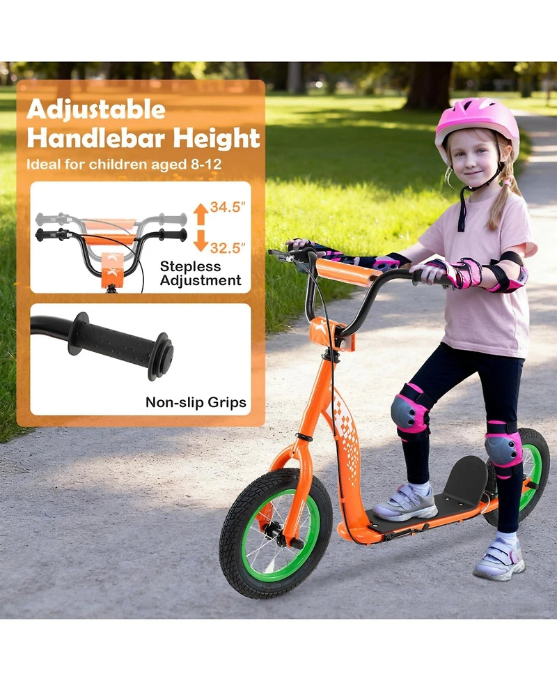 Mecale Kids Scooter Youth Kick Scooter with Adjustable Height Handlebar 12-Inch Inflatable Wheels