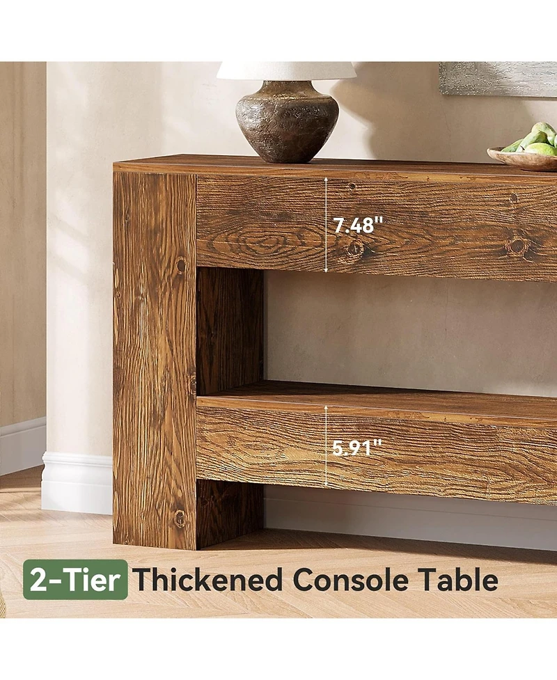 Tribesigns 63-Inch Solid Wood Console Table, Farmhouse Entryway Table with 2-Tier Storage Shelf, Rustic Wood Narrow Long Sofa Table Behind Couch