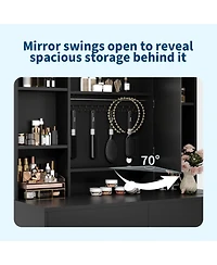 gaomon Vanity Desk with Mirror and Lights, for Bedroom, Includes Padded Stool, Easy to Assemble, Storage Drawers, Usb Outlets
