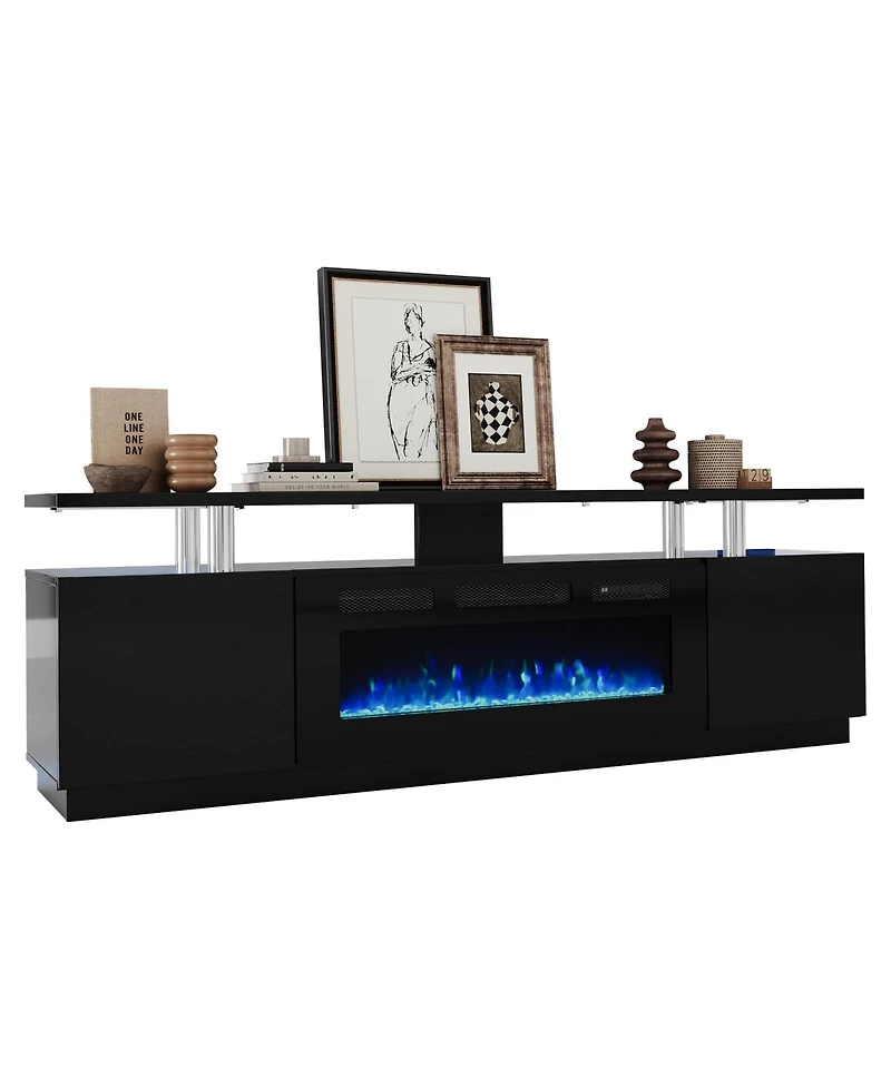 gaomon 70" Fireplace Tv Stand with 36" Electric Fireplace, Entertainment Center with Led Lights & 2 Tier Storage