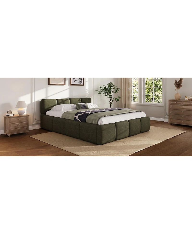 Streamdale Furniture Boucle Platform Bed with Thick Headboard and Footboard