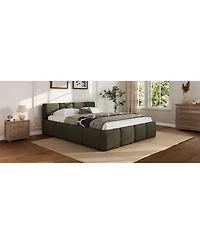 Streamdale Furniture Boucle Platform Bed with Thick Headboard and Footboard